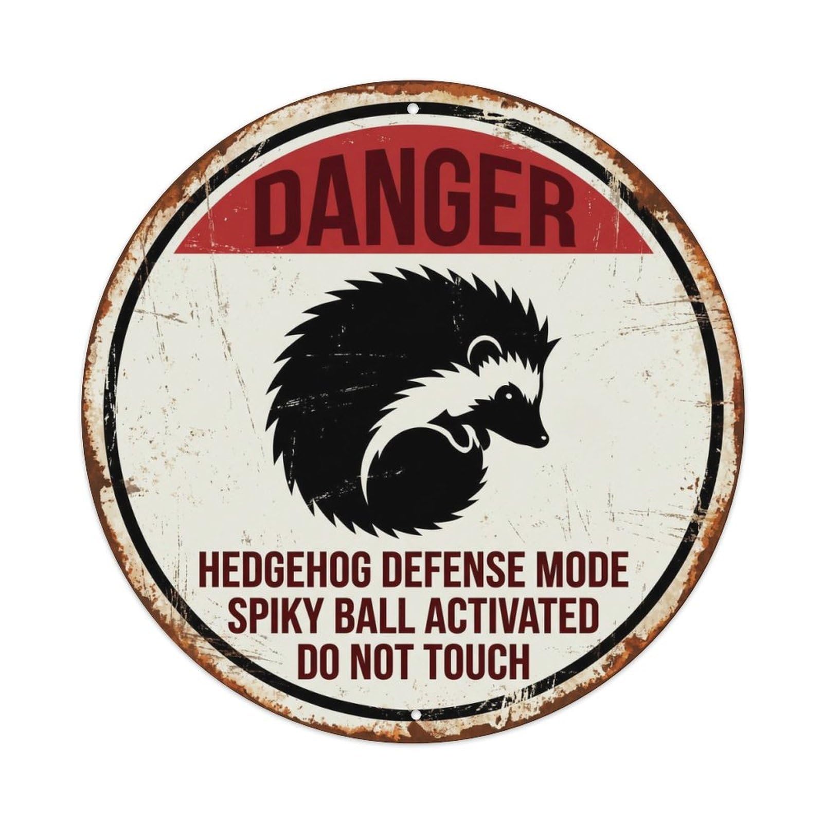 Vintage Grumpy Hedgehog Spike Ball Metal Tin Sign Plaque