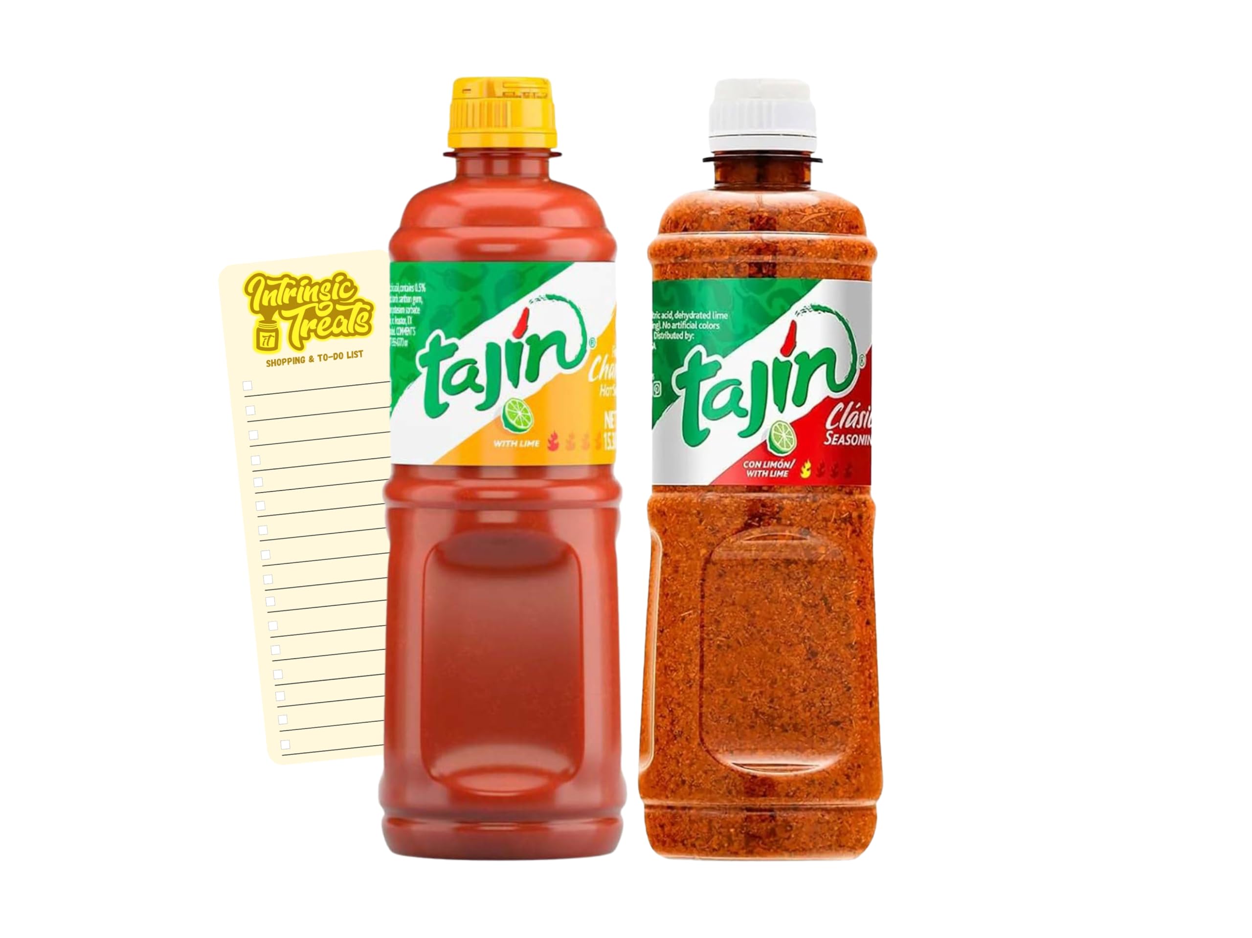 Chilli and Lime Powder Seasoning and Fruity Chamoy Hot Sauce Bundle with Tajin Chilli and Lime Seasoning 400g, Chamoy Liquid 455ml and Intrinsic Treats Shopping List Card