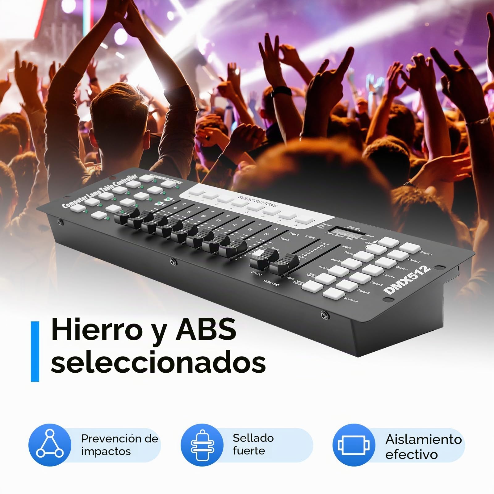 DMX Controlador DMX 512 Consola para iluminación de escenario, 192 canales, consola de 240 escenas para 6 unidades, tablero de luz DMX fiesta, DJ Disco Moving Head Luz escenario lámpara operador