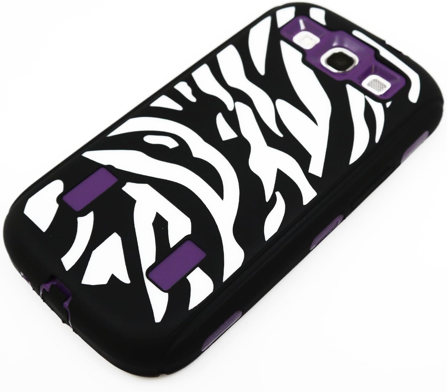 Galaxy S3 Case, MagicMobile® Dual Hard Heavy-Duty Plastic Protective Case for Samsung Galaxy S3 / I9300 Hybrid White and Black [Zebra-Pattern] Rugged Silicone Armor Impact Shockproof Cover [Purple]