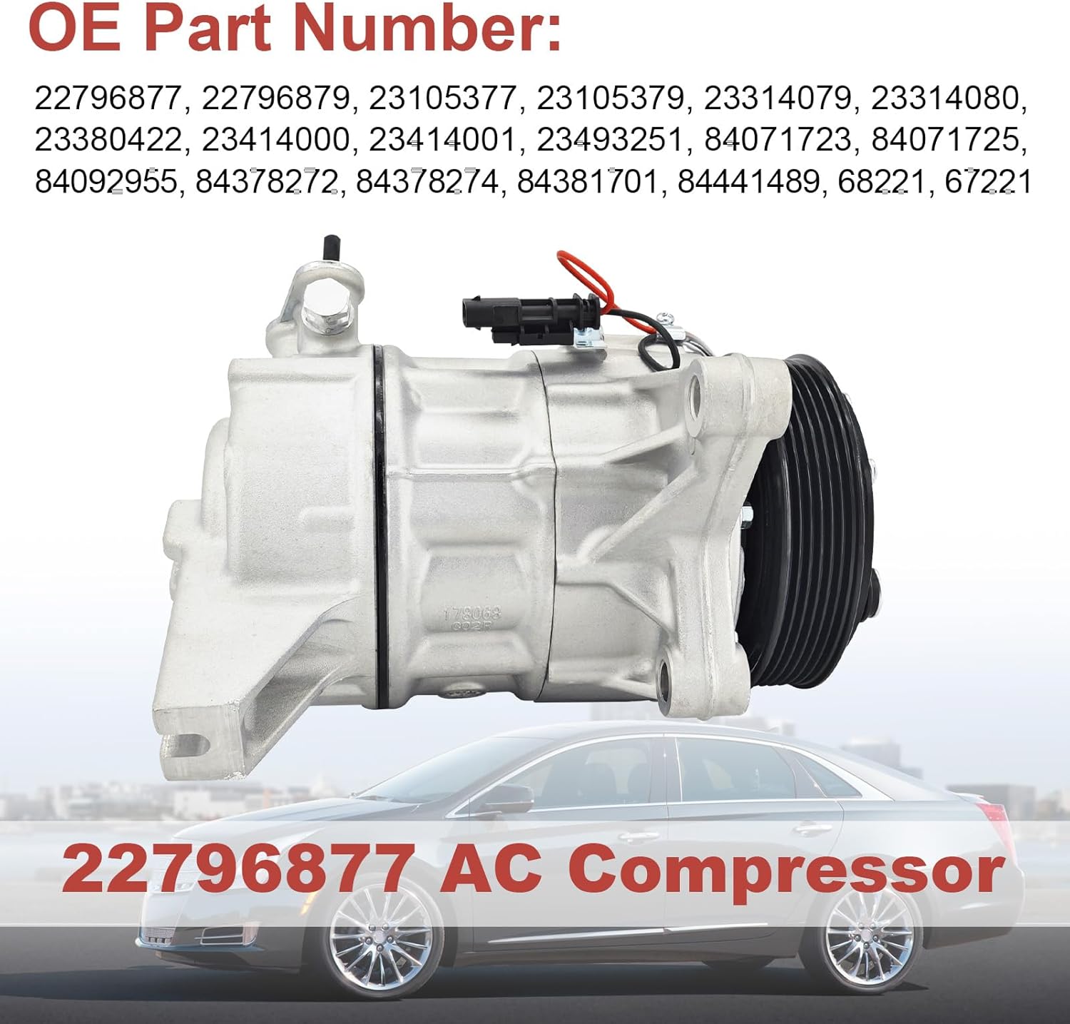 22796877 22796879 AC Compressor with Clutch Compatible with Buick Lacrosse, for Cadillac XTS, for Chevy Equinox Impala, for GMC Terrain 2013-2020 Air Conditioner Compressor