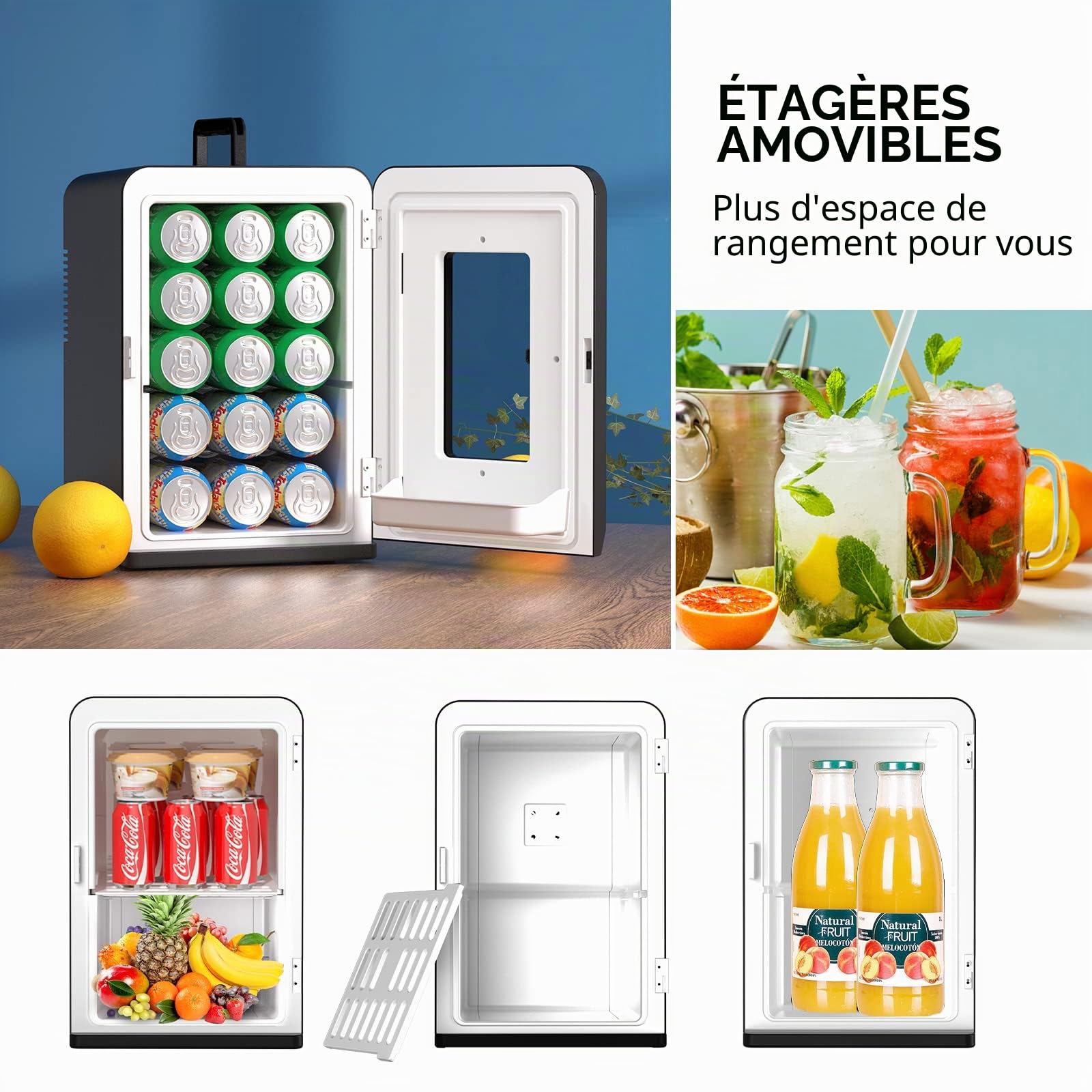 Cumeod Mini Frigo de Chambre, 15L /21 Canettes 330ml, 12V DC/220V AC Petit Frigo Cosmetique avec Fonction Chaud/Froid Pour Aliments, Boissons, Cosmétiques, Mode Max et ECO(Noir)