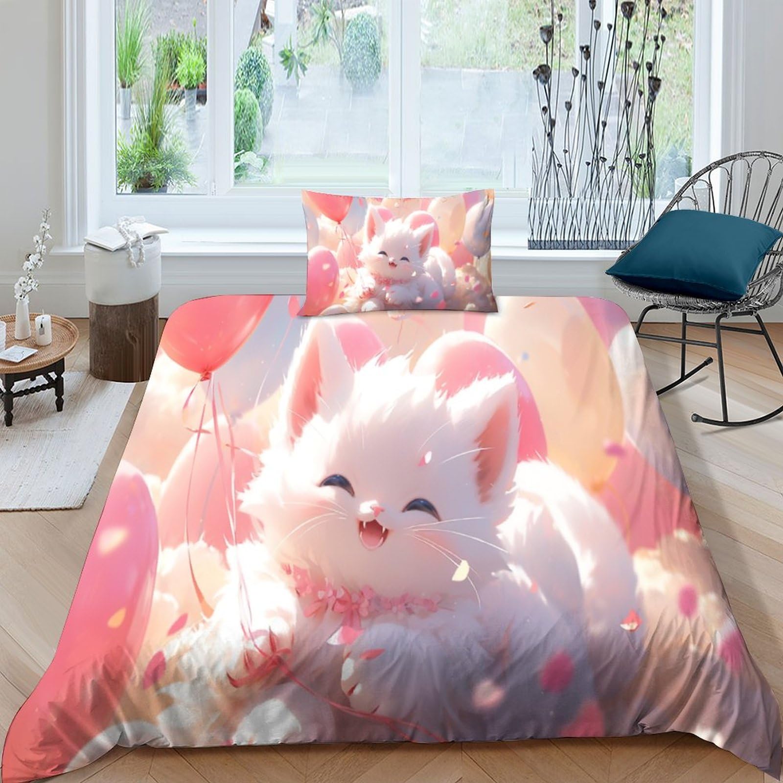 Literie en microfibre chatons mignons 135x200 anti-plis et facile à laver pour lit enfant
