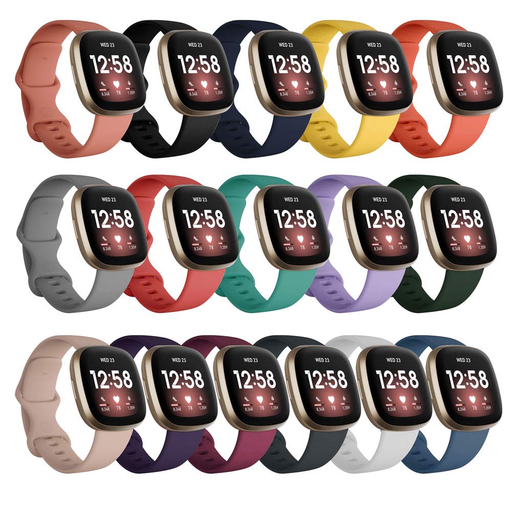 Replacement Bands Compatible with Fitbit Versa 3 / Fitbit Sense, Silicone Adjustable Classic Accessory Wristband Fitness Straps for Women Men,Small and Large