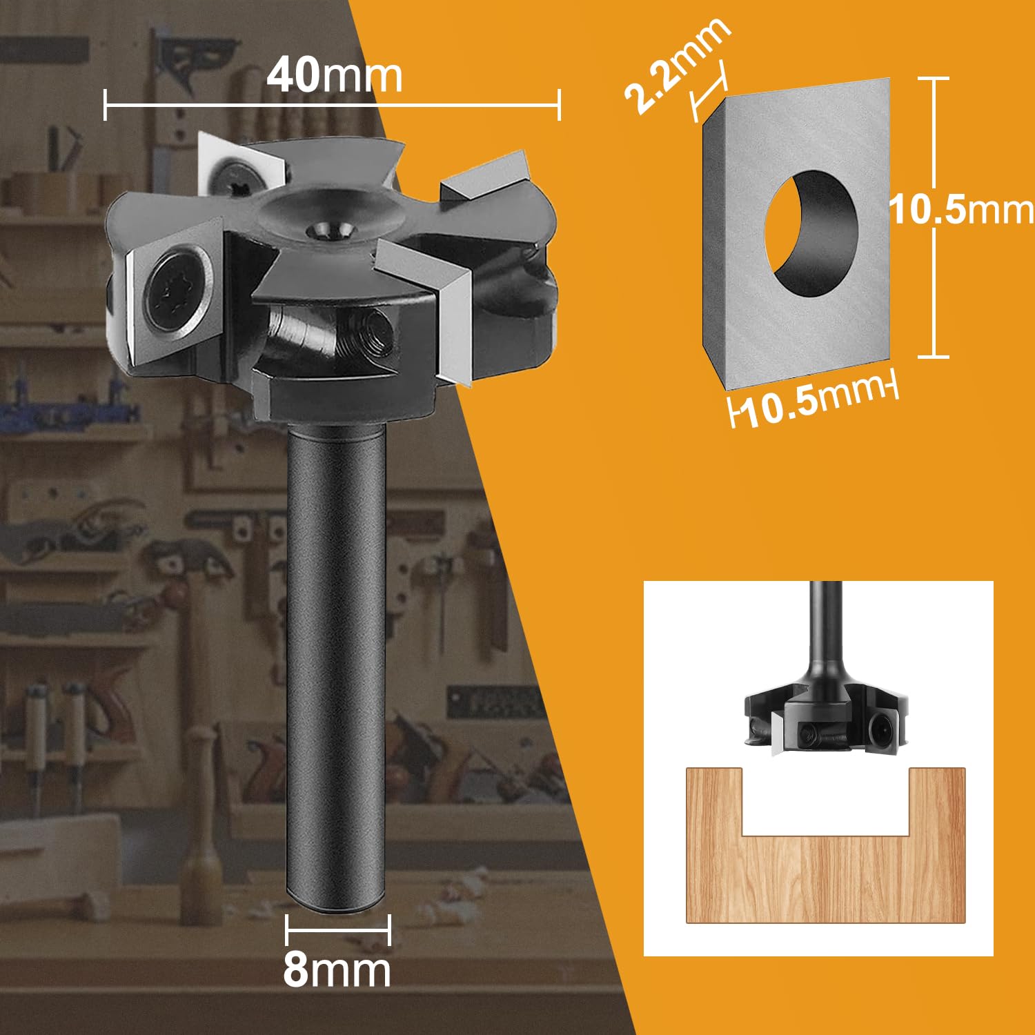 SpeTool Frez powierzchniowy Średnica trzpienia 8 mm Średnica cięcia 40 mm Frez spłaszczający 4 wkładki z węglika wolframu Frez Planowanie CNC Spoilboard Surfacing Frez do poziomowania drewna