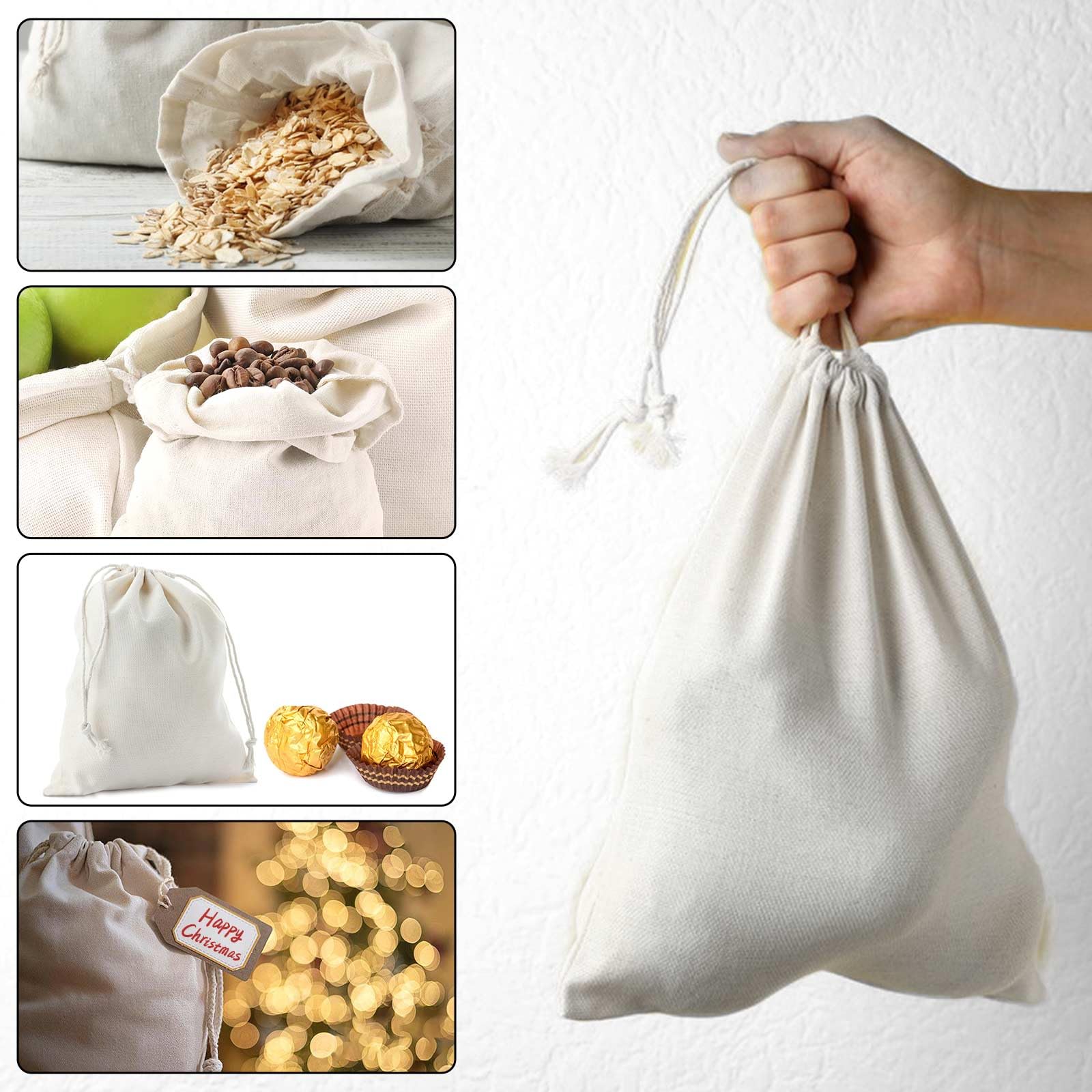 Sacchetti Cotone con Coulisse,10 Pezzi Sacchetti Stoffa da Riempire Beige,Sacchettini Bomboniere Riutilizzabili per Gioielli Trucchi,Spezie,Artigianato,30 x 20 cm