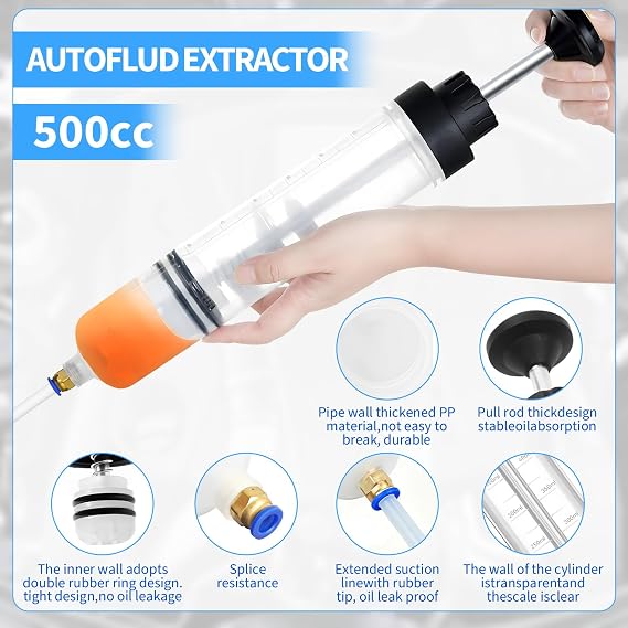 2-Pack 500CC Automotive Fluid Extractor Pump, Manual Oil Change Syringe with 50cm Rubber Hose, Manual Suction Vacuum Fuel Car Transfer for Power Steering