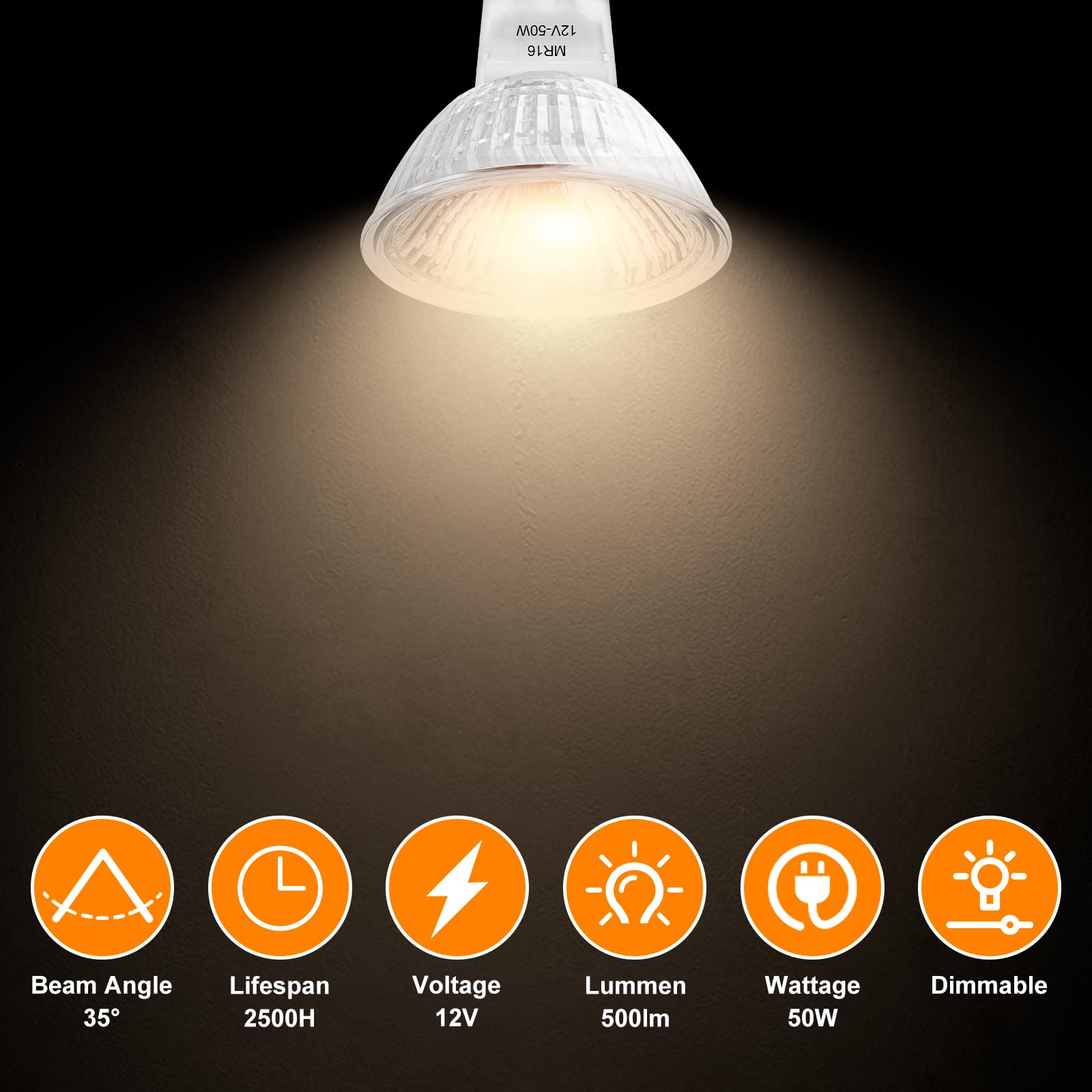 Bombillas halógenas MR16 de 2 pines, 12 V, 50 W, 6 paquetes de bombillas halógenas GU5.3 con base regulable con cubierta de vidrio transparente, 2700 K, blanco cálido para luces de paisaje