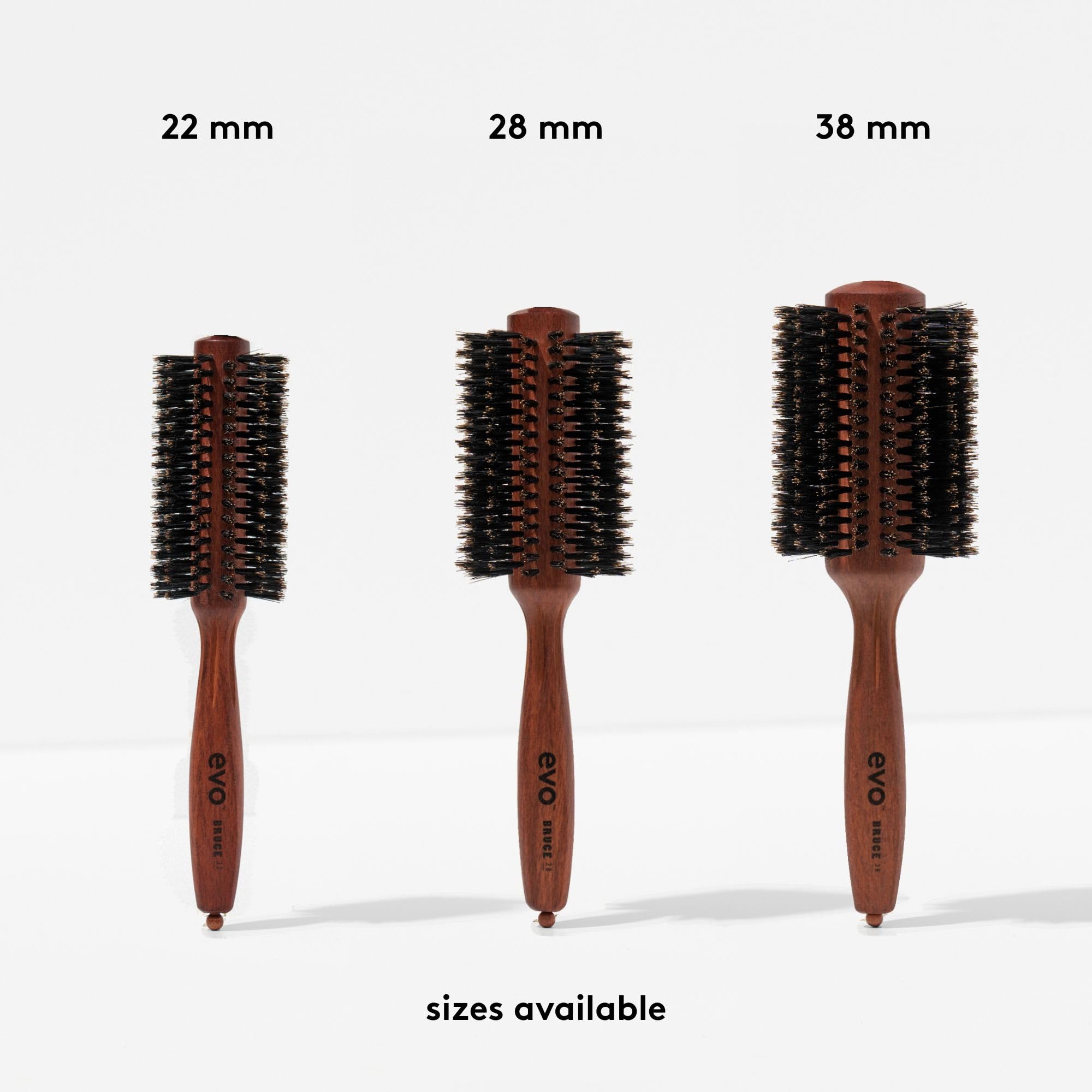 evo Bruce Natural Cepillo de pelo radial – Cepillo profesional de cerdas para peinar y pulir – Cepillo voluminizador – 28 mm
