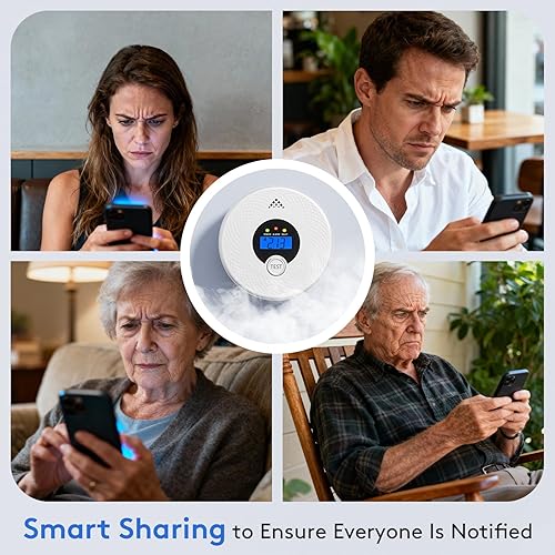 Miniatura 8 de Paquete de 1 detector inteligente de humo y monóxido de carbono con notificaciones de aplicación, batería reemplazable, detector de humo Wi-Fi y CO