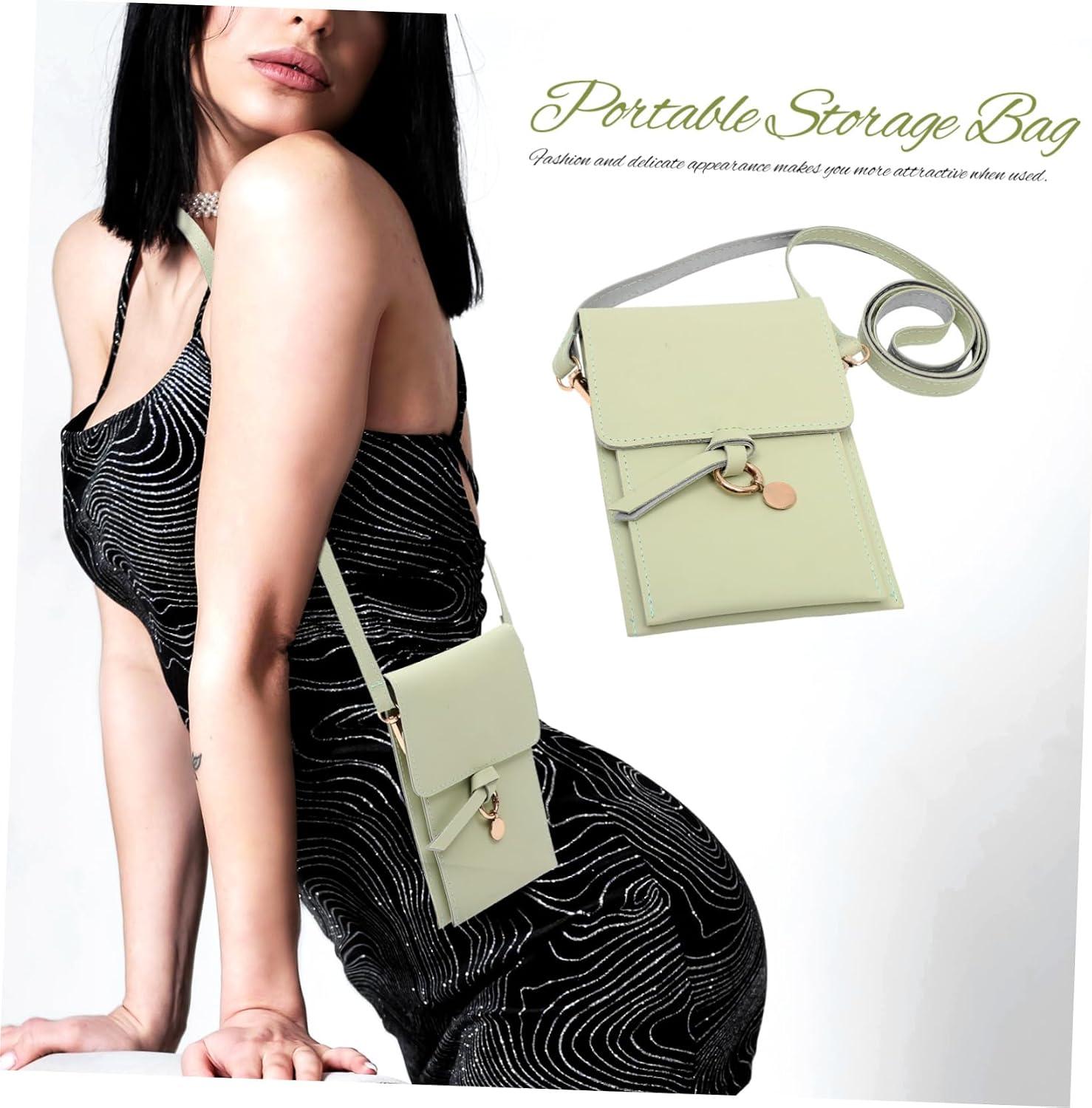 Women's Vertical Phone Bag PU Waterproof Crossbody Shoulder Pouch Green image 2
