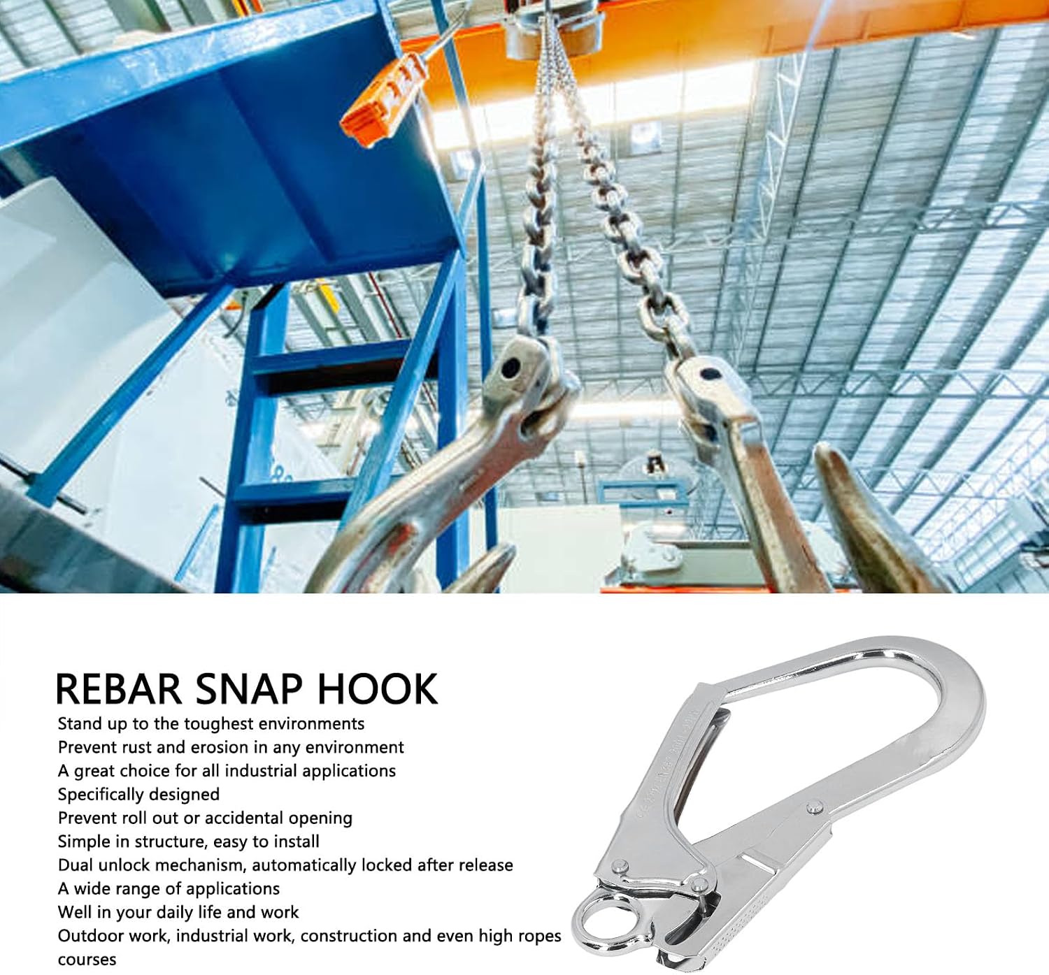 Heavy Duty Carabiner Clip Hook, 22KN Chrome Plated Alloy Steel Snap Hook, Double Lock Safety Fall Lanyard Hook for Hammocks,Camping Accessories,Hiking,Keychains