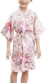 Cherry Blossoms Floral Kimono Robe Silk Bridal Party Robes Nightgown for Girls