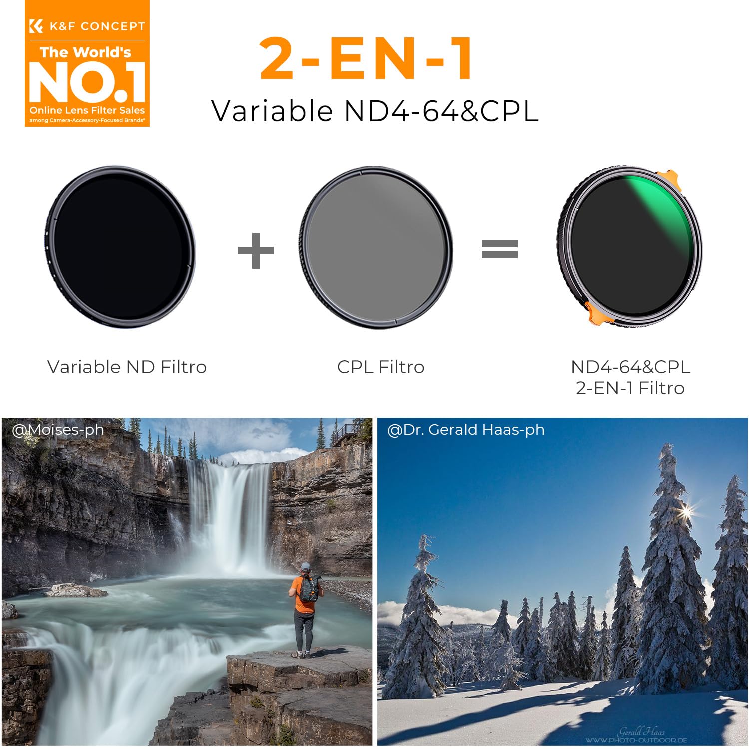 K&F CONCEPT Nano-Xcel 67mm Filtro Polarizador CPL Circular & Variable ND4-64 (2-6 Pasos), 2 En 1 ND4-64 & CPL Filter con Estuche de Vidrio Óptico con 28 Capas Revestimiento