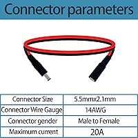 Vista 2 de Cable de extensión de alimentación CC de 1.6 pies 0.217 in × 0.083 in, conector macho a hembra, conector 5521 para tira de LED, fuente