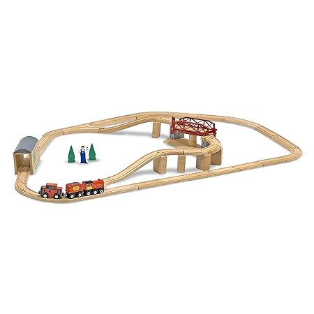 Melissa & Doug Childrens Swivel Bridge Wooden Train Set (47 Pieces)
