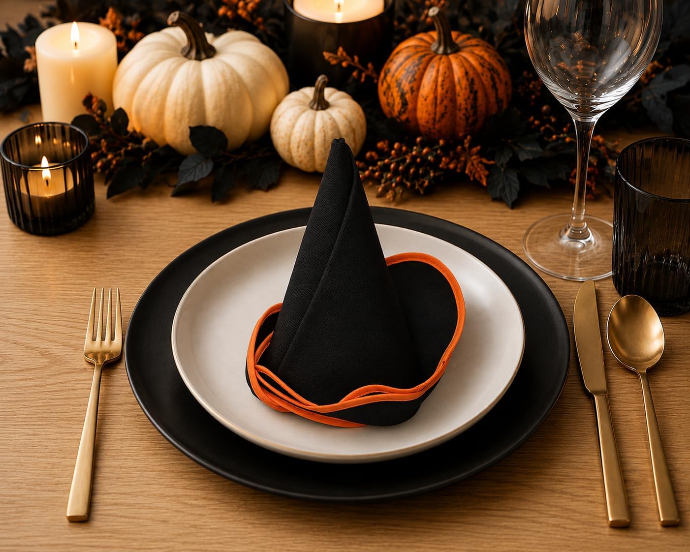 Scallop Cloth Napkins,Elegant Halloween Table Decor (Black and Orange)