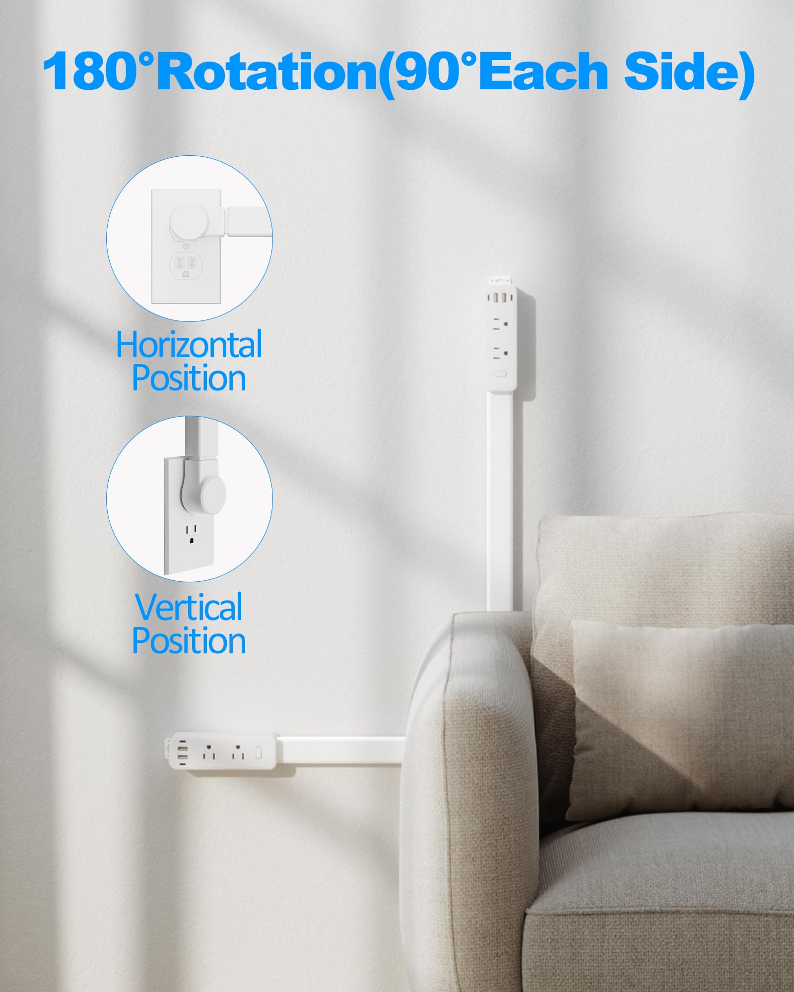 Olcorife Output Extender Bar, Steckdosenleiste mit 6 Steckdosen und 4 USB-Anschlüssen, ausziehbar 55,9 cm - 86,4 cm, 180 ° (90 ° auf der Seite), unverzichtbarer Schlafsaal für Nachttisch/Sofa und