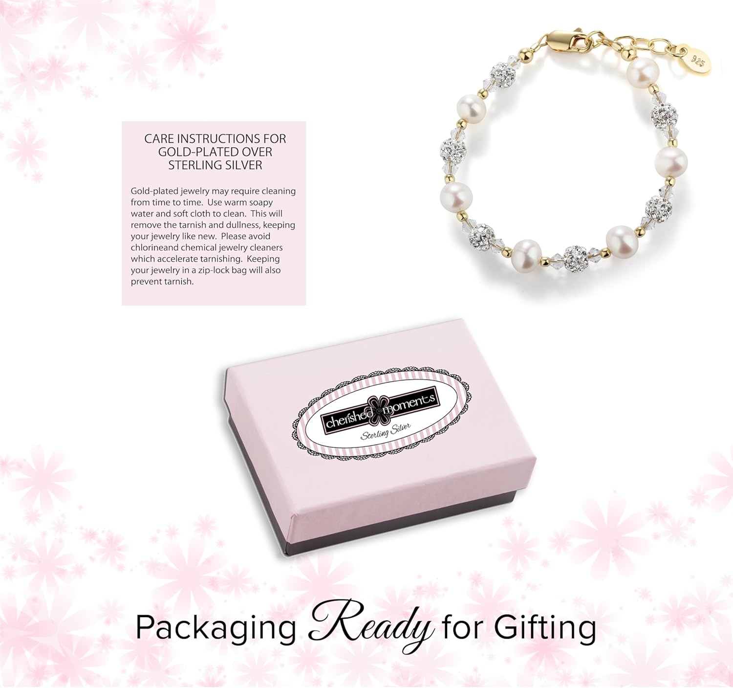 Cherished Moments Children's 14K Gold-plated or 925 Sterling Silver Bracelet with Stardust Beads and Austrian Crystals for Babies, Infants, Toddlers, and Girls Jewelry Gifts - Image 5