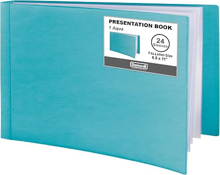 Dunwell 8.5x11 Portfolio Binder Aqua, Horizontal, Plastic Presentation Book, 24 Pockets Displays 48 Pages of Letter Size Documents, Certificates, Keepsakes, Art Portfolio Folder, Acid-Free Poly