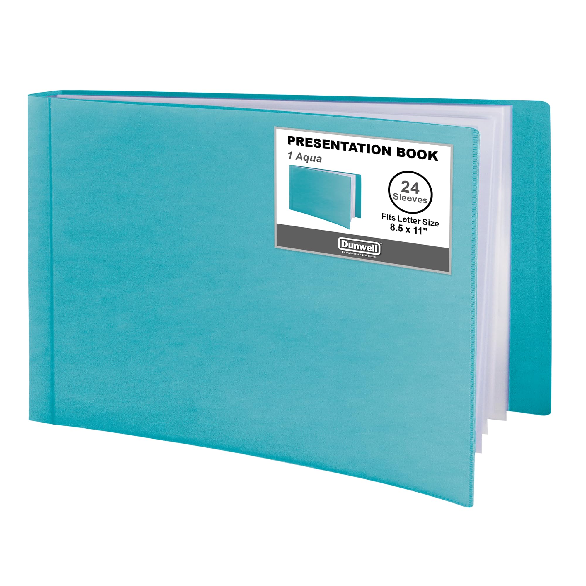 Dunwell 8.5x11 Portfolio Binder (Aqua, Horizontal), Plastic Presentation Book, 24 Pockets Displays 48 Pages of Letter Size Documents, Certificates, Keepsakes, Art Portfolio Folder, Acid-Free Poly