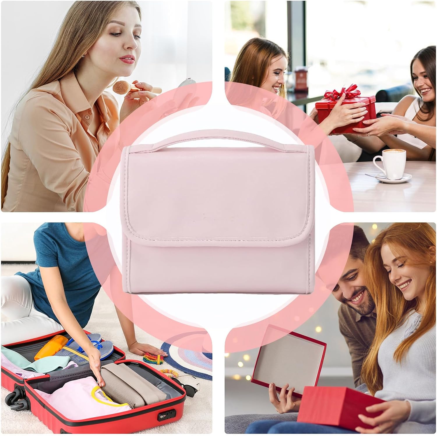 Travel Cosmetic Bag PU Leather Foldable Removable Pockets image 5