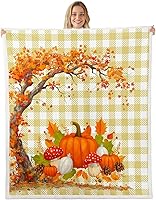 Vista 19 de Manfei Manta de otoño con botas amarillas y hojas de calabaza, manta de cama para niños y niñas, manta de tablones de madera azul para sofá, manta