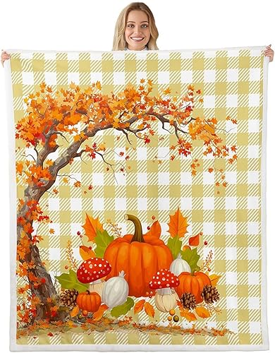 Miniatura 38 de Manfei Manta de gnomos de otoño, manta de calabaza y hojas de girasol para sofá, manta de cama de cosecha de otoño para niños y niñas, decoración
