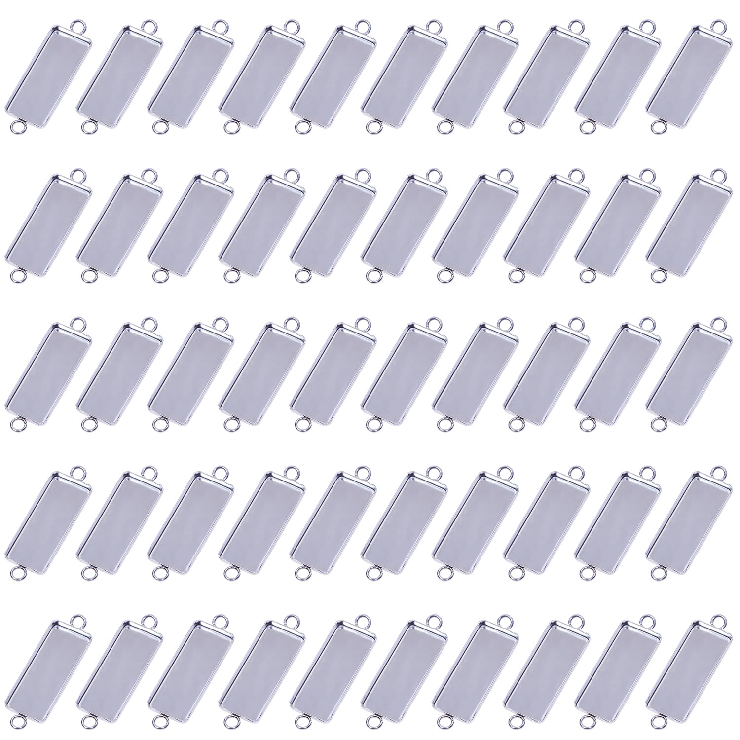 Shapenty 25x10mm Stainless Steel Rectangle Bezel Blanks Pendant Trays with Double Loops for Earring Necklace Keychain Craft Jewelry Making Projects Resin Glass Cabochon Photo Hanging Ornaments, 50PCS