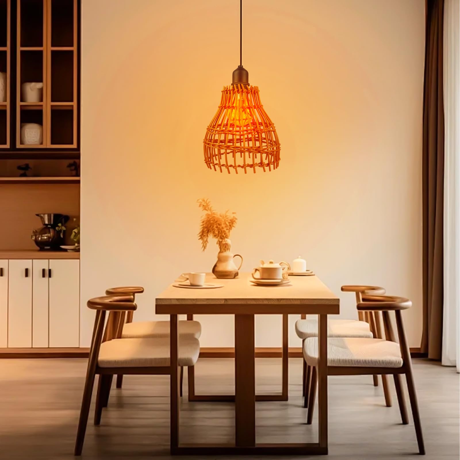 Lampada a sospensione in rattan: 2 pezzi a batteria, lampada a sospensione boho con telecomando, per esterni, per giardino, esterni, per terrazze e gazebo