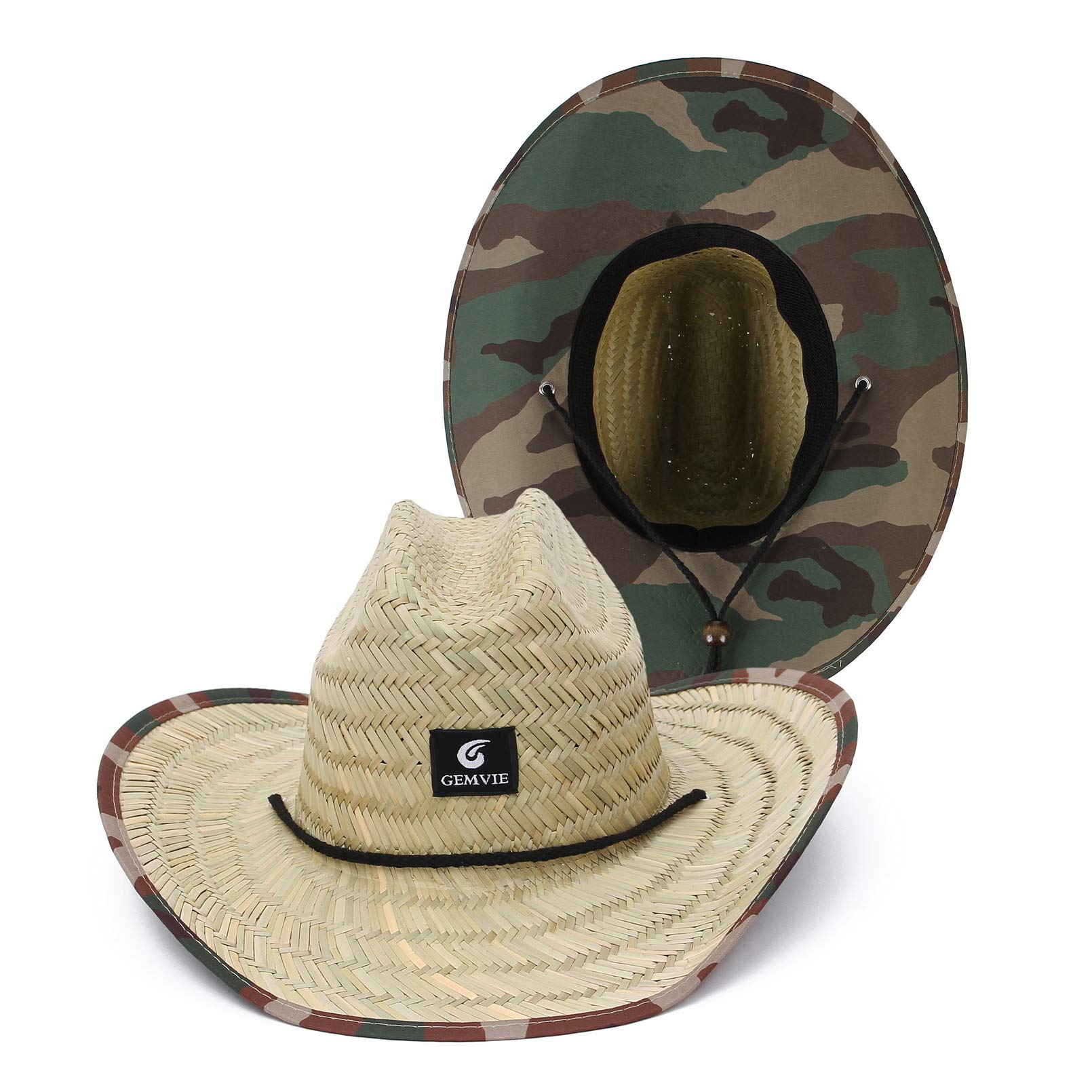 GEMVIE Gorro Paja para Mujer y Hombre Sombrero de Salvavidas Paja Sombrero de Playa Protección Solar (Natural)
