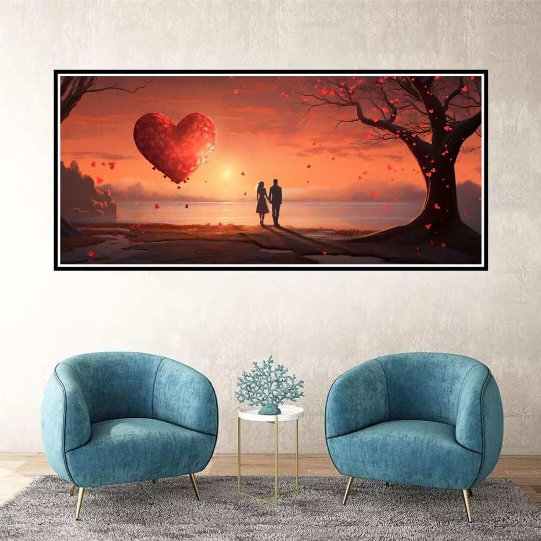 2 Pezzi San Valentino Pittura Diamante, 5D Diamond Painting romantico, 40x90cm Diamond Painting Grandi Dimensioni, Strass Ricamo a Punto Croce Kit Diamond Painting per Decorazioni Natalizie Casa E-5