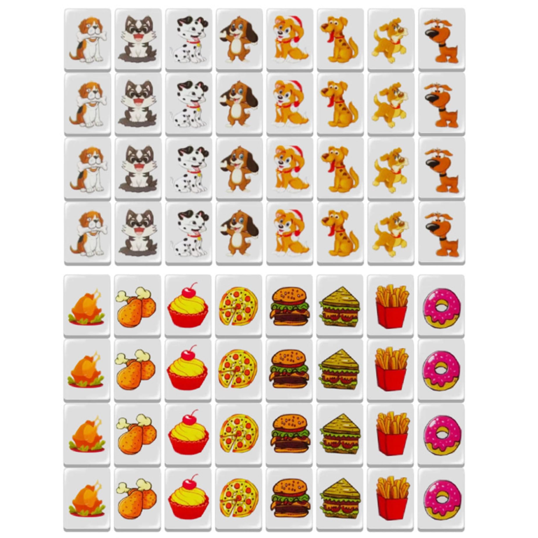 Push Tile Game 64 PCs Set, 1, 2 x 0, 9 x 0, 6 Zoll Entzückender Hund und mit Futter gemustertem Mahjong Tile Set Plastik -Push -Spiel für Kinder Erwachsene.