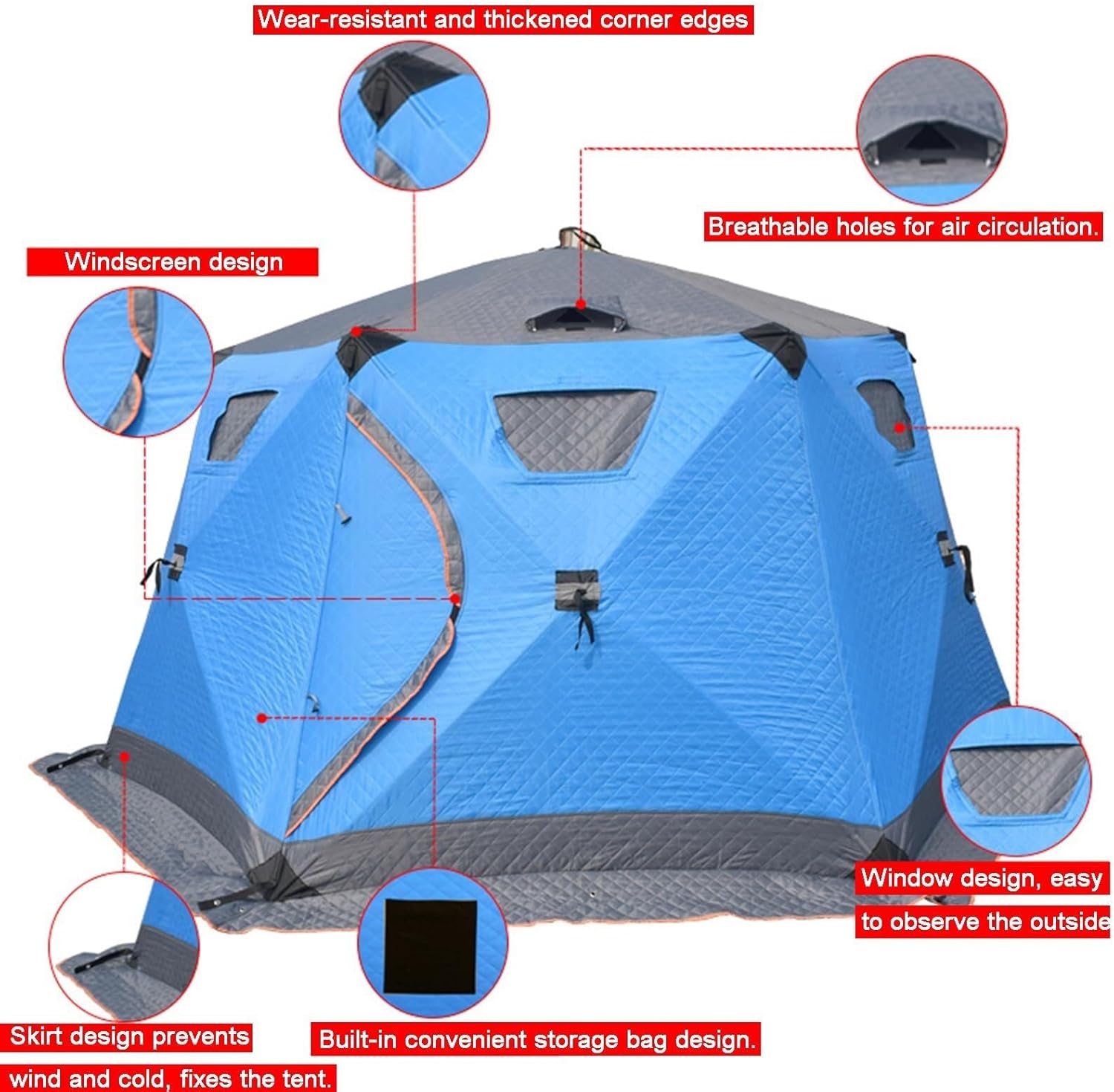 Ice Fishing Shelter Pop-Up Tent, Portable 4-5 Person Hub-Style Fish House with Anchors, Tie Ropes & Carrying Bag