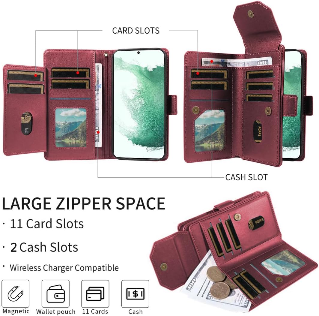 Asuwish Phone Case for Samsung Galaxy S22 Plus S22+ 5G Cell Wallet Cover with Tempered Glass Screen Protector Flip Credit Card Holder Slot Stand S22+5G S22plus 22S + S 22 22+ Women Men Red