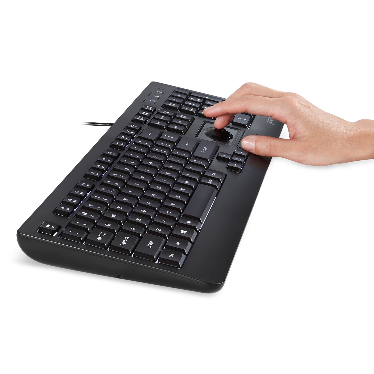 Perixx Periboard321 Wired Backlit Trackball Keyboard with 2 Hubs, Full