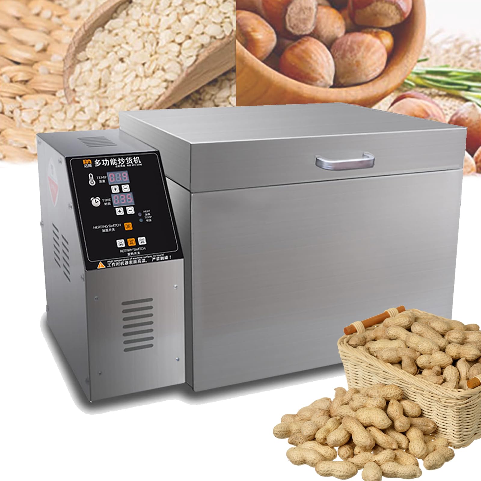Elektryczny palnik ziaren kawy (2/4 kg), regulowany timer i temperatura, stal nierdzewna, do gotowania kawy, kasztanów, orzeszków ziemnych i płatków zbożowych, 2000 g