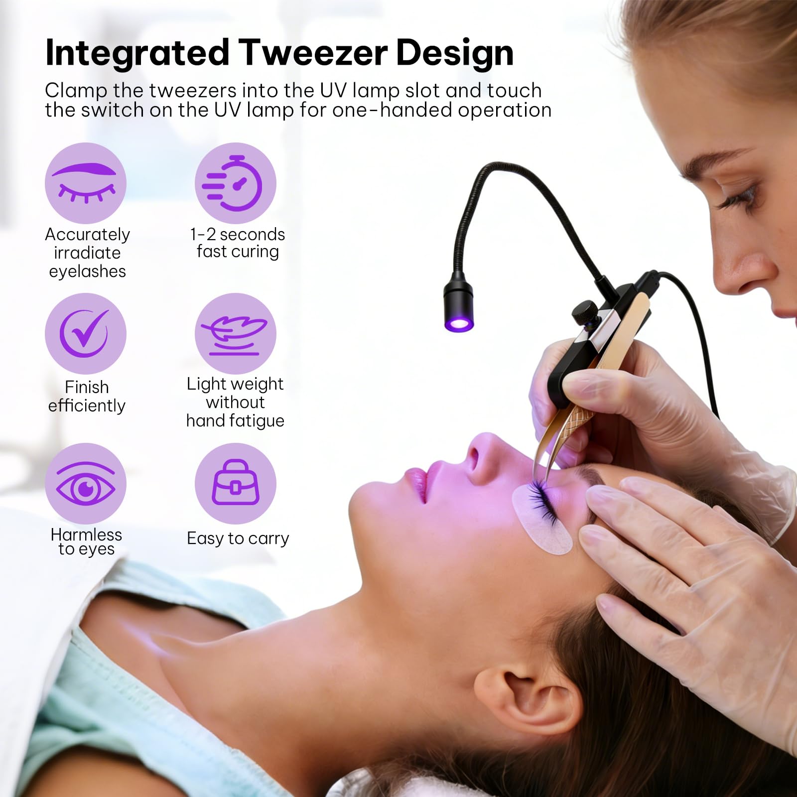 Wimpern Lampe, 1.8W Wimpernlampe UV-Licht Satz Handheldnagelheilungslampe für Lichthärtenden Wimpernlicht 2-3 Sekunden Ausgehärtet für Wimpernverlängerungen mit Fußschalter Pinzetten Schwanenhals