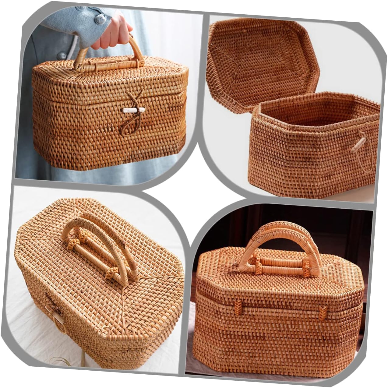 Amosfun 1Pc Pastoral Style Woven Storage Basket for Home Decor Lightweight Picnic Fruit Holder Decorative Sundries Organizer for Snacks and Bread Natural Design