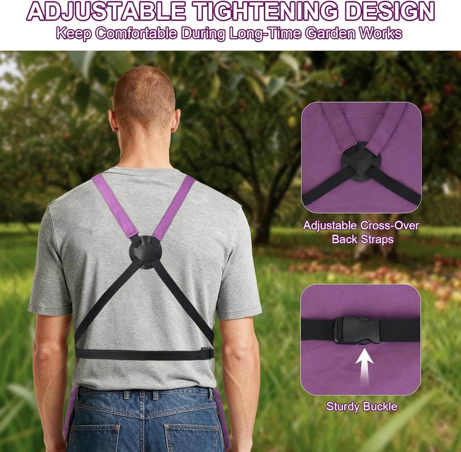 Garden Apron,Harvest Aprons with Drawstring Bag and Pockets for Women and Men,Canvas Fruit Picking Apron - Image 4