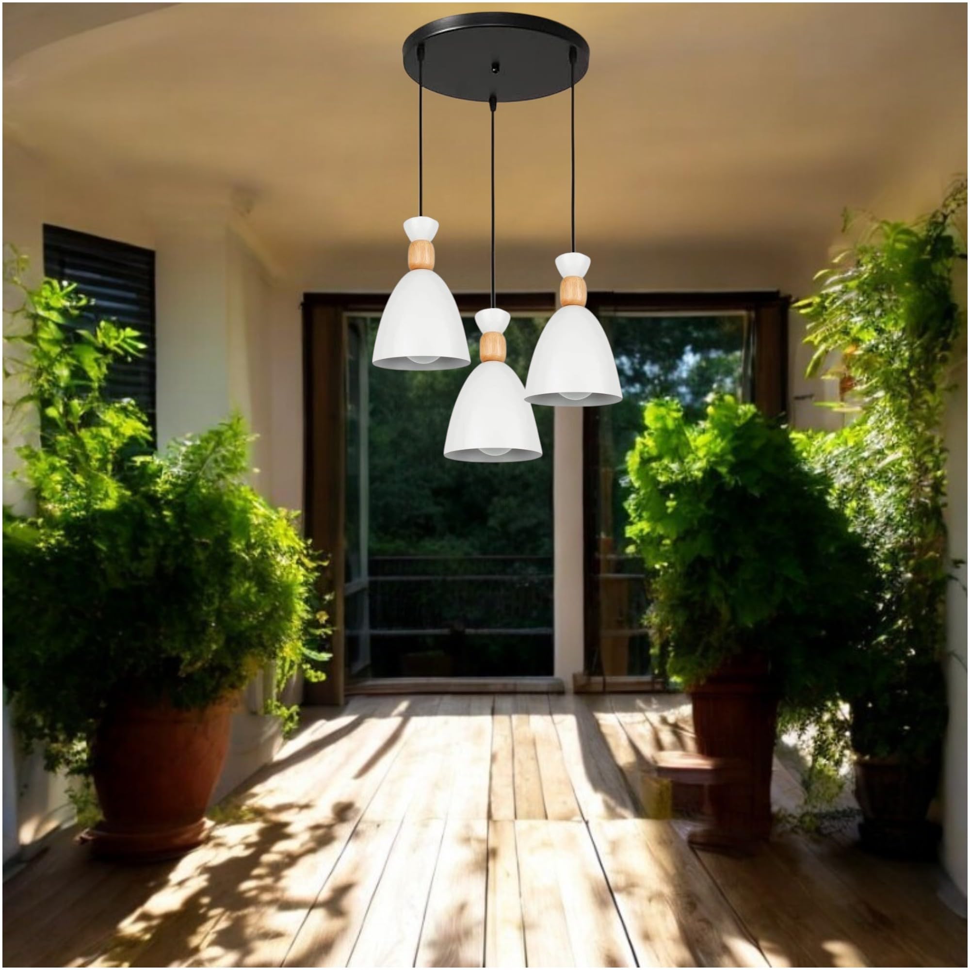 Keyplus Modern 3-Light Pendant Hanging Light for Ceiling, Aluminium Dome Hanging Lamp for, White, Cluster Set 2