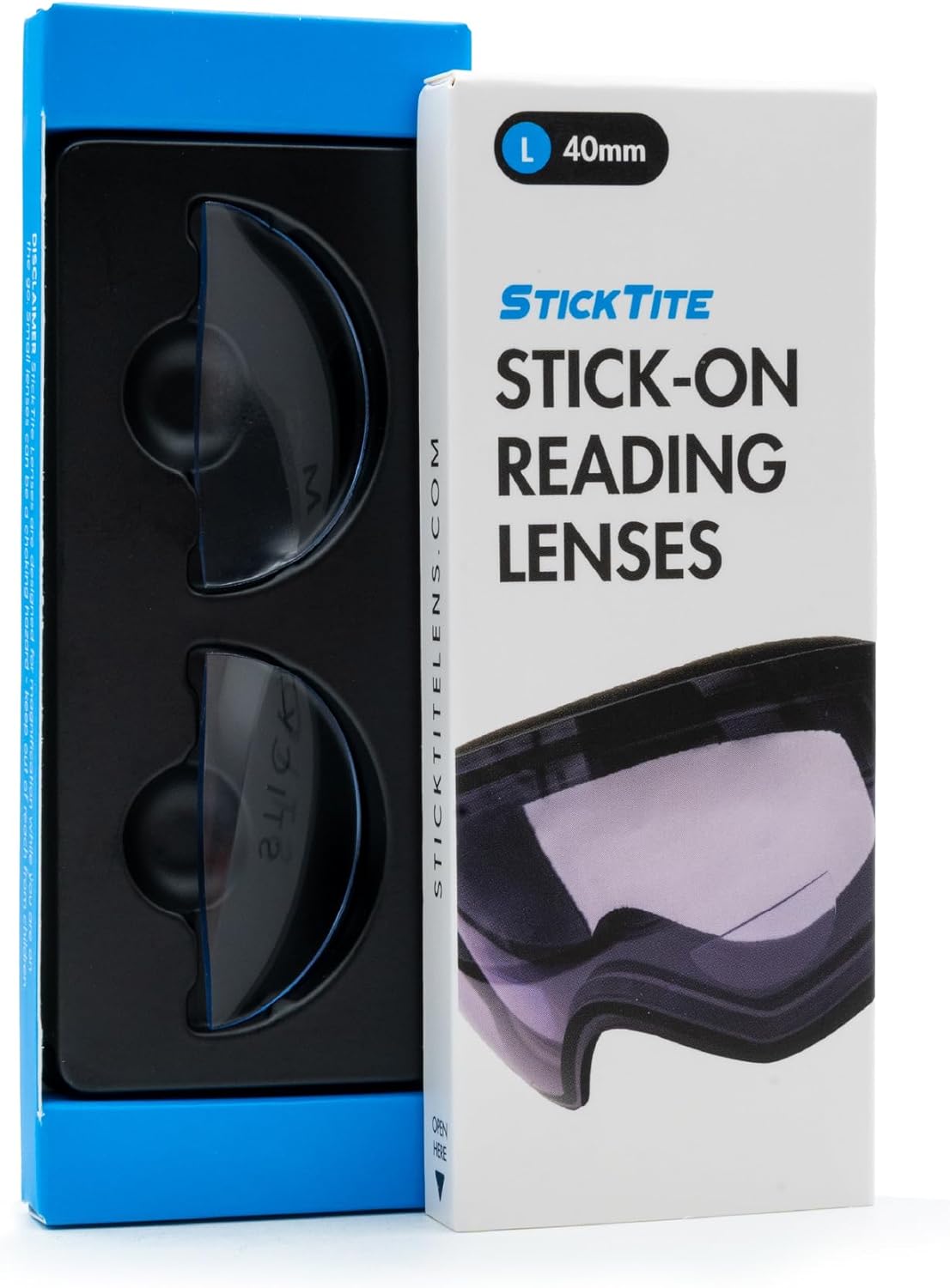 StickTite (Large 40mm) - Stick-on bifocal reading lens for Ski goggles and Dive masks. Patented optically clear technology.