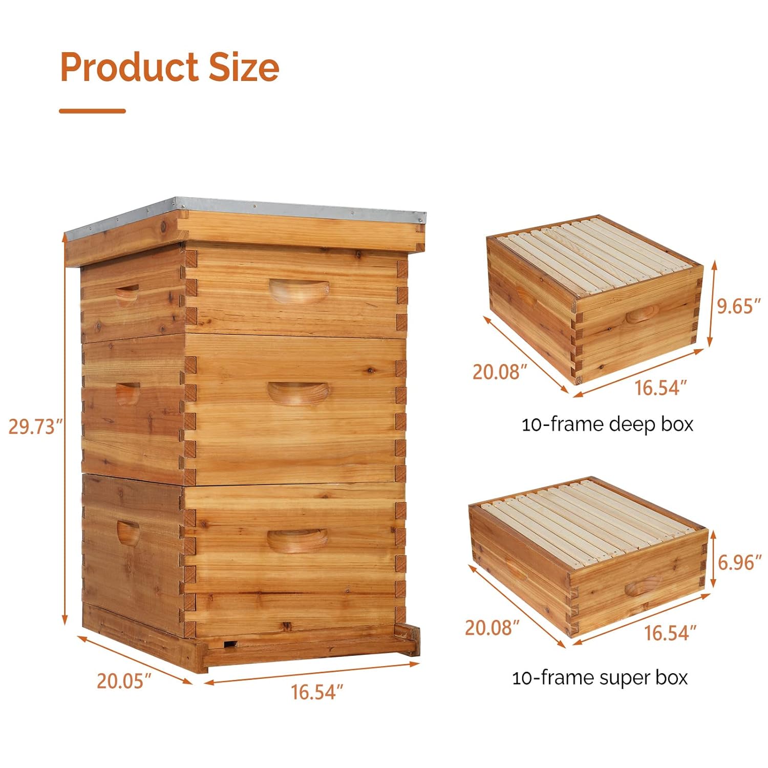 VINGLI 10-Frame Bee Hive, Wax Coated Beehive Starter Kit with Frames & Beeswax Coated Foundation Sheets (3 Layer)