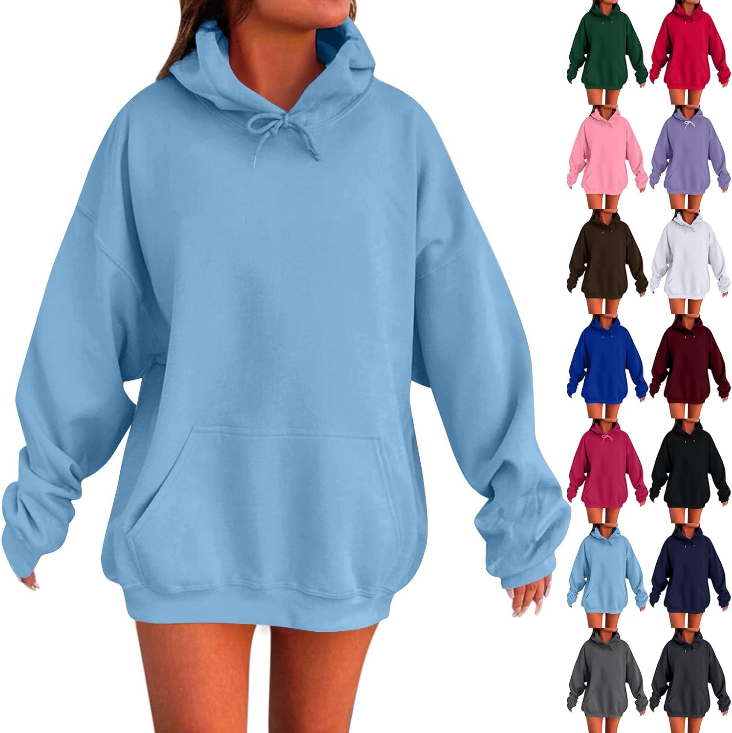 Oversized Hoodie Women Plus Size Cute Fleece Pullover Hoodies Comfy Drop Shoulder Plain Fall Sweatshirts with Pocket