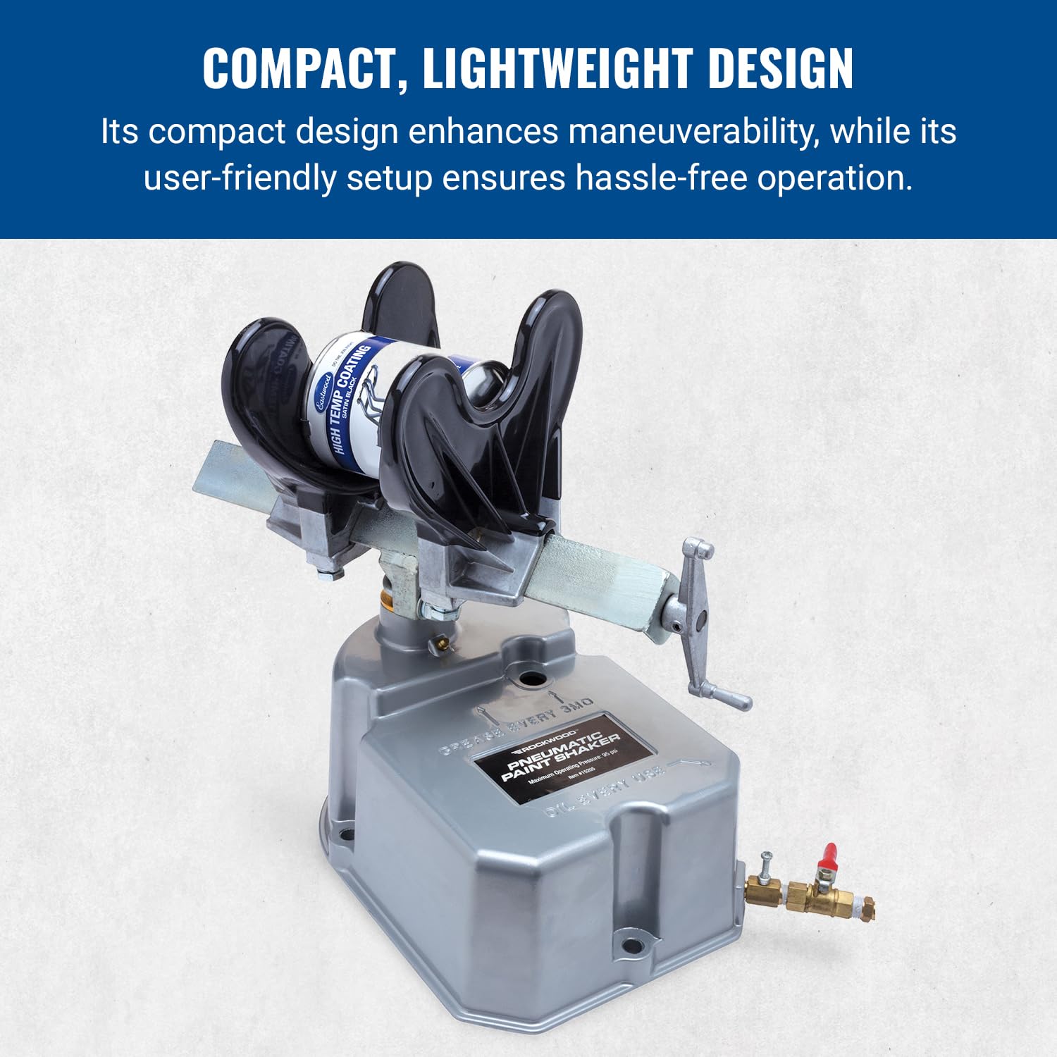 Rockwood Pneumatic Paint Shaker | Heavy Duty Air Powered Paint Can Shaker Machine for Automotive and House Paints | Easy to Operate and Fits Standard 1 Pint - 1 Gallon Round Paint