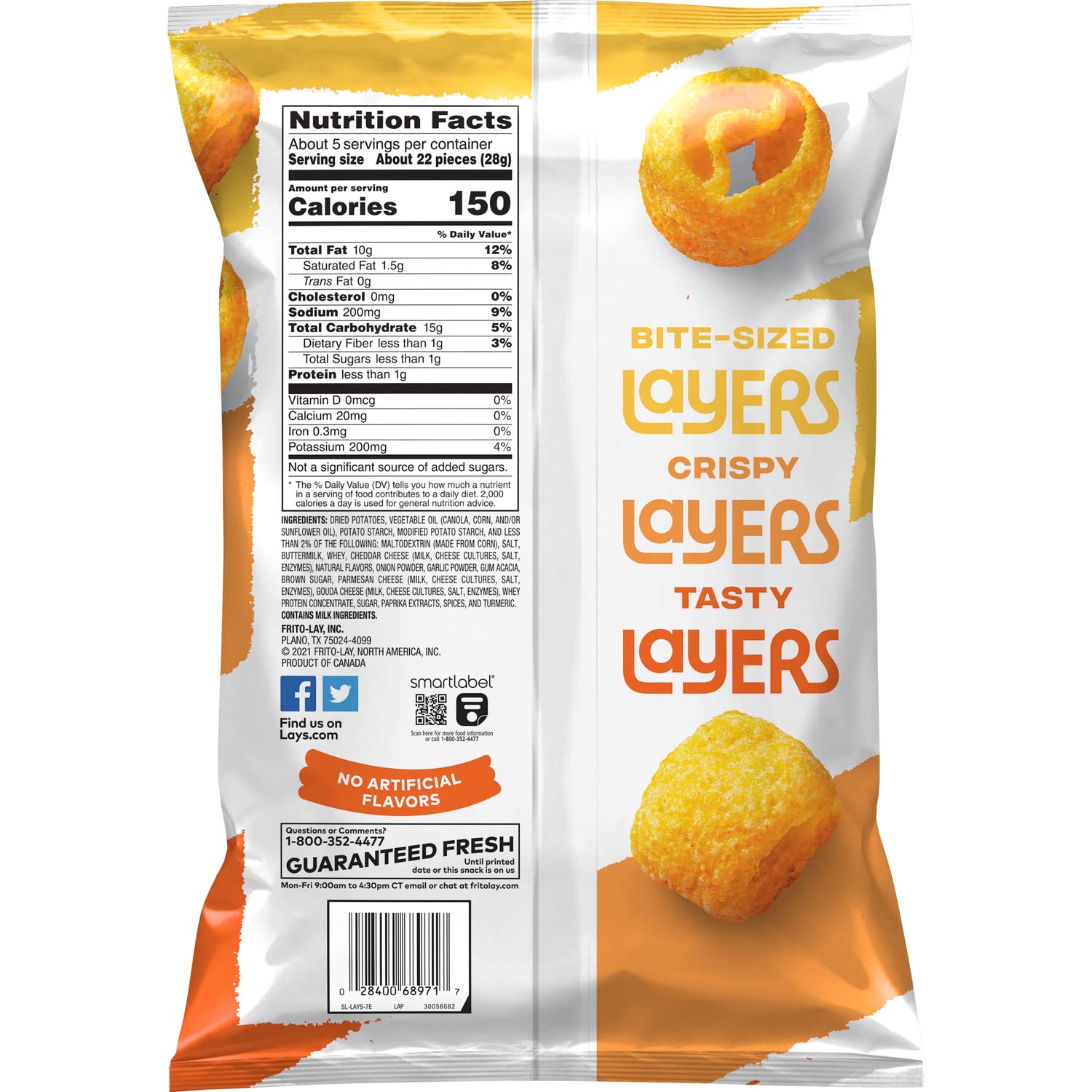 Lay's Layers Potato Snacks Three Cheese, 4.75 Oz