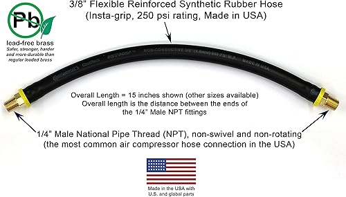 Miniatura 3 de Manguera corta del compresor de aire de 15 pulgadas 14" macho NPT a conexiones NPT macho de 14" (latón sin plomo)