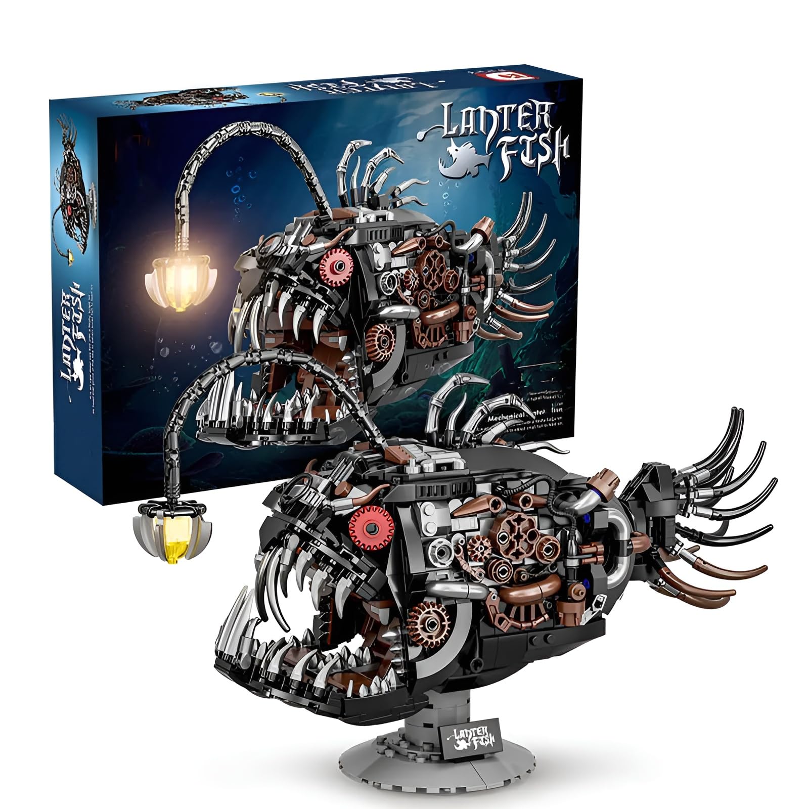 Technick Lantern Fish with Base Building Set, 1033 PCS Steampunk Retro Animal Building Bricks Kit, STEM Magic Creature Animal Model Toys, Creative Gifts Decor Adults Boys Girls
