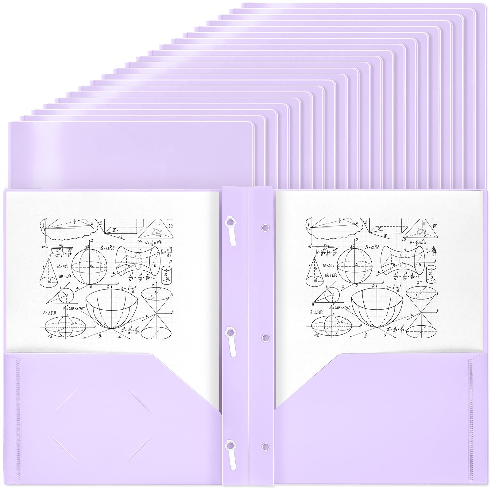 Yeaqee 80 Pcs Plastic Folders with Pockets and Prongs Plastic Folder 2 Pockets 3 Prongs with Business Card Slot Back to School Folders for Students, Teachers, Office Workers (Light Purple)