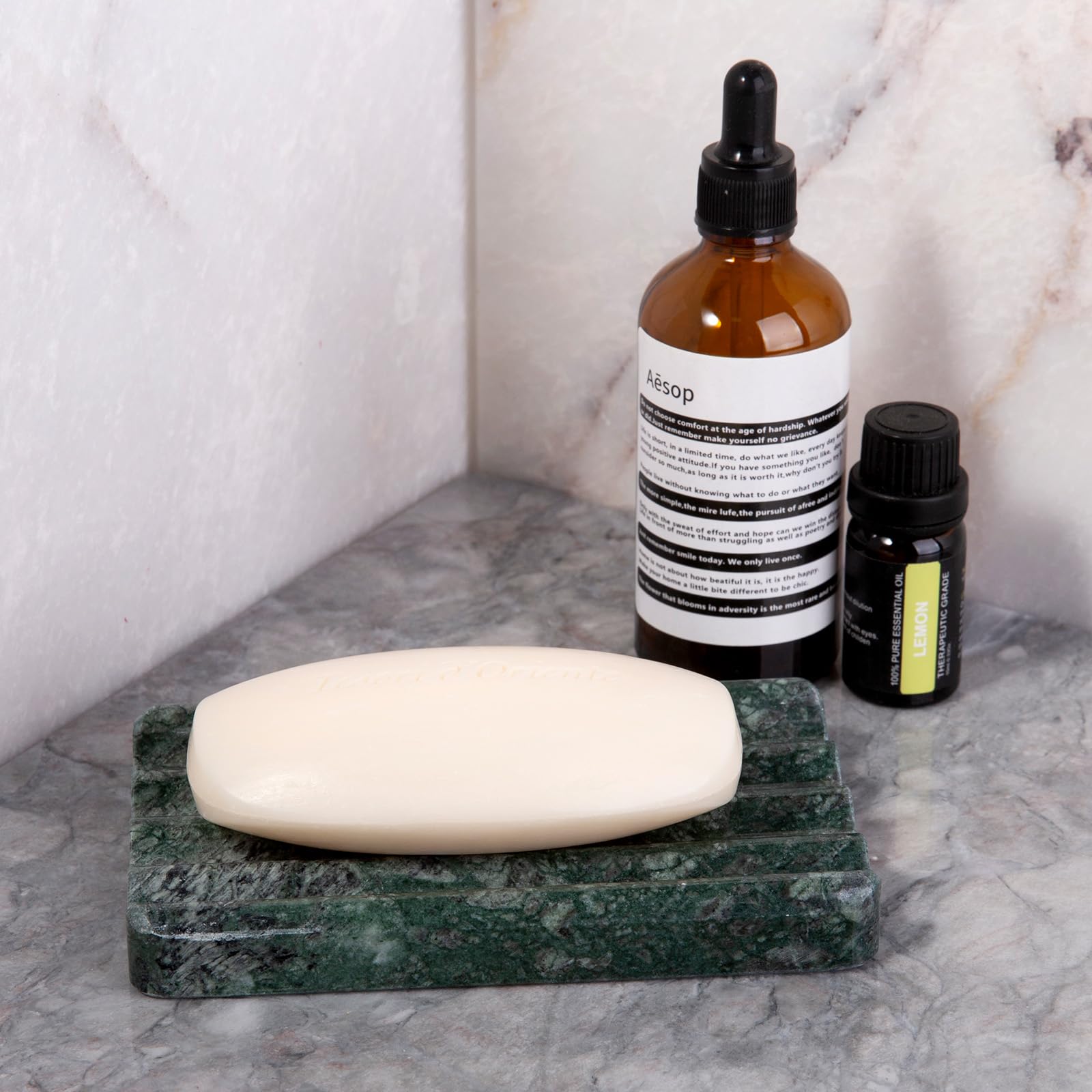 Koville Jabonera de mármol natural indio de lujo, 2 piezas de soporte de barra de jabón de piedra para ducha, lavabo de baño, soporte de jabón antideslizante para ducha, ahorro de jabón fácil de